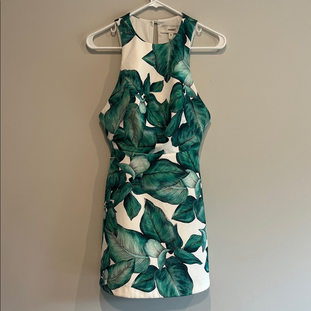 Cameo Green Leaf Print Mini Dress